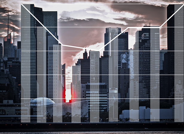 Close up of the Manhattan Skyline of New York City